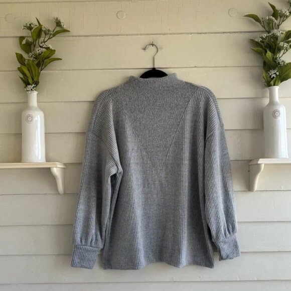 Loft Gray Mick Neck Ribbed Pullover Top Size Large NWT - Picture 1 of 15